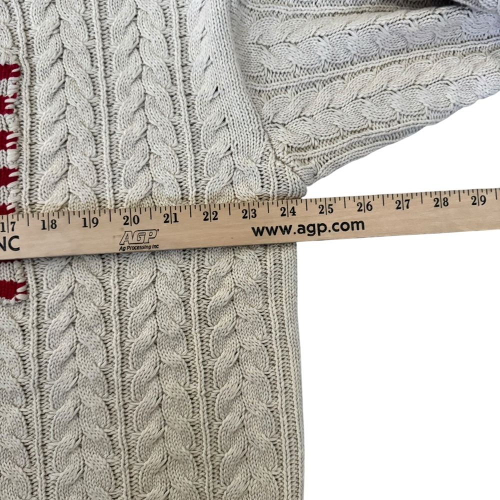 Denimist American Flag Cable Knit Sweater Oatmeal Cream Preppy Patriotic USA J32 - Picture 4 of 9